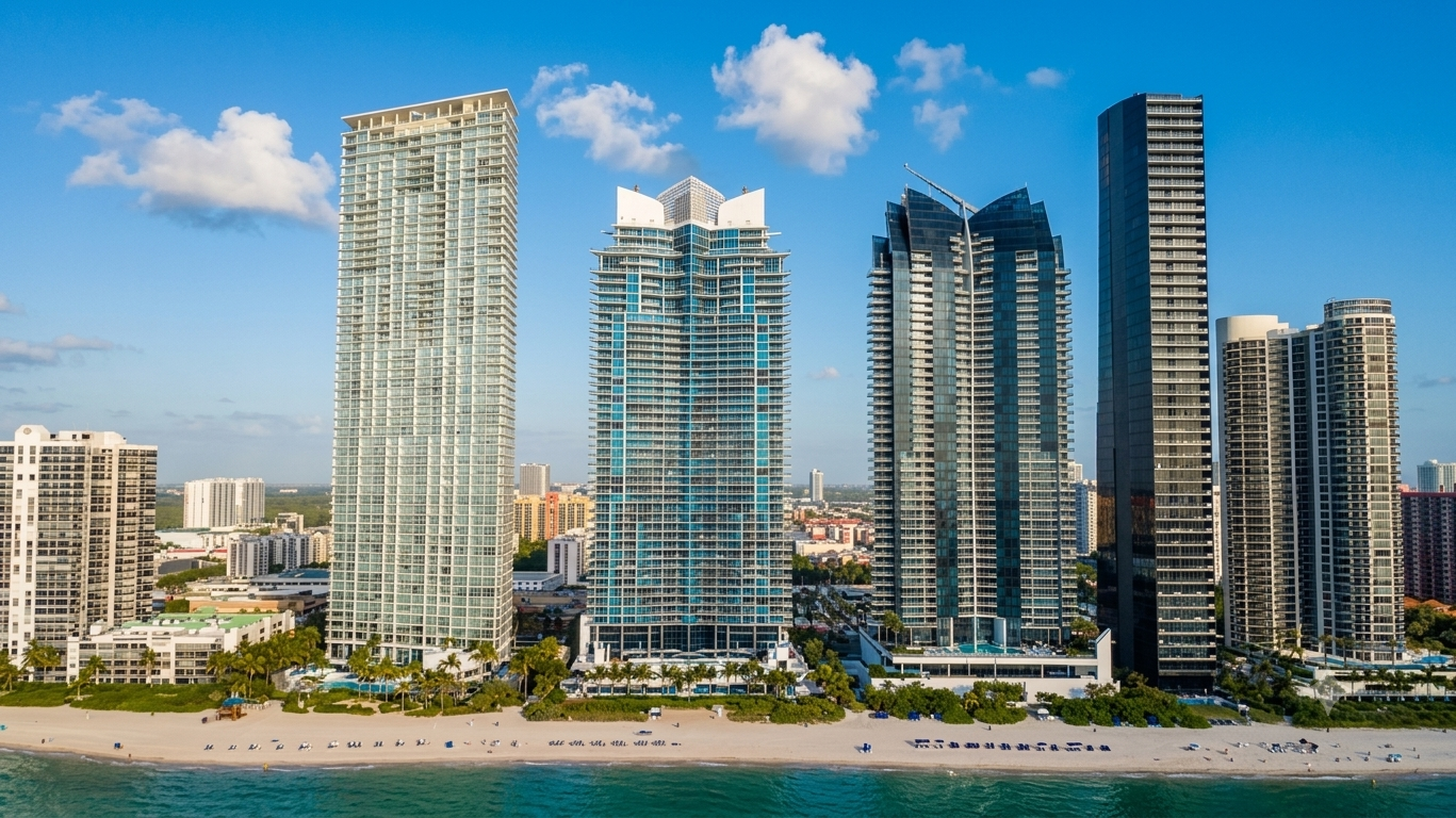 Jade Condos Trio, Sunny Isles Beach, coastline aerial